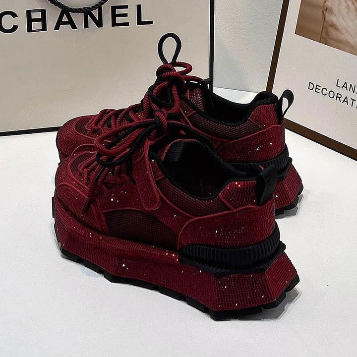 老爹鞋女款2025夏新款超火满钻厚底网面休闲鞋时尚百搭透气运动鞋