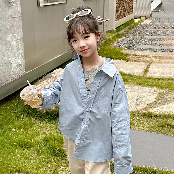 女童衬衫春装2025新款大童春款休闲时髦学院风上衣裤子学生两件套