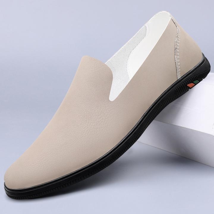 皮鞋男2025新款软底透气百搭休闲鞋男士一脚蹬通勤软面驾车鞋子潮