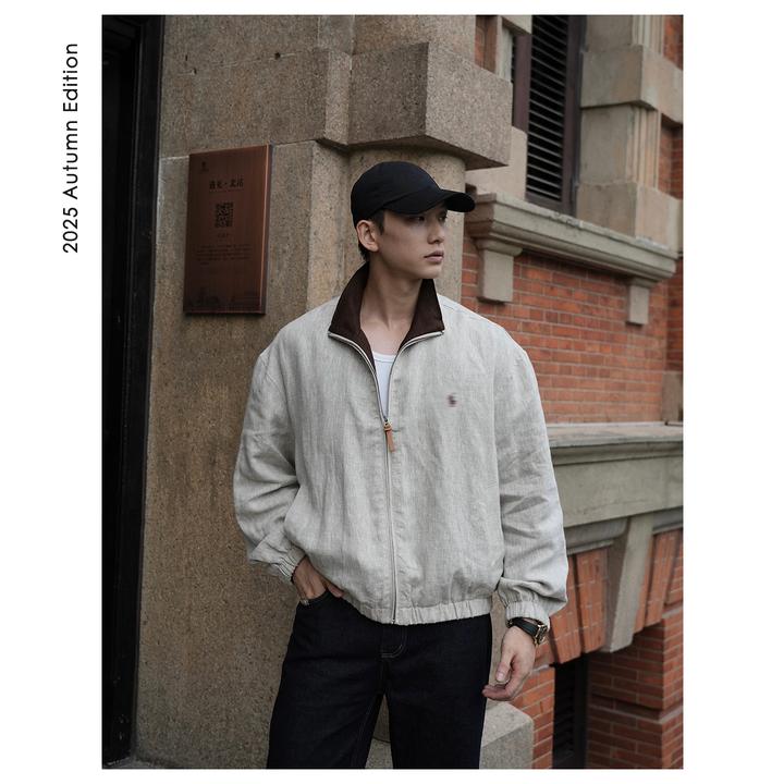 ZICHENG  贵族老钱风【雨露亚麻】男士休闲经典时尚立领夹克外套