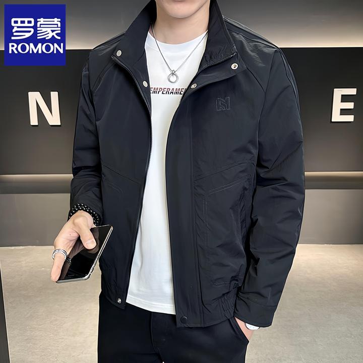 罗蒙外套男士春秋季宽松立领上衣2025新款潮流休闲百搭防风夹克男
