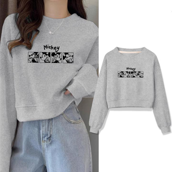 2025新款灰色圆领套头短款卫衣女加绒加厚秋冬上衣百搭显瘦春秋款