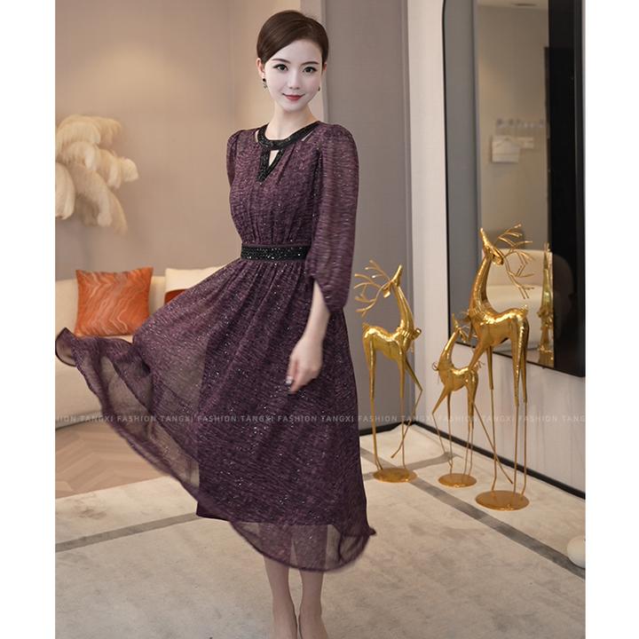 2026年夏季新款【H-X379】小众气质时尚显瘦紫红色轻礼服连衣裙子
