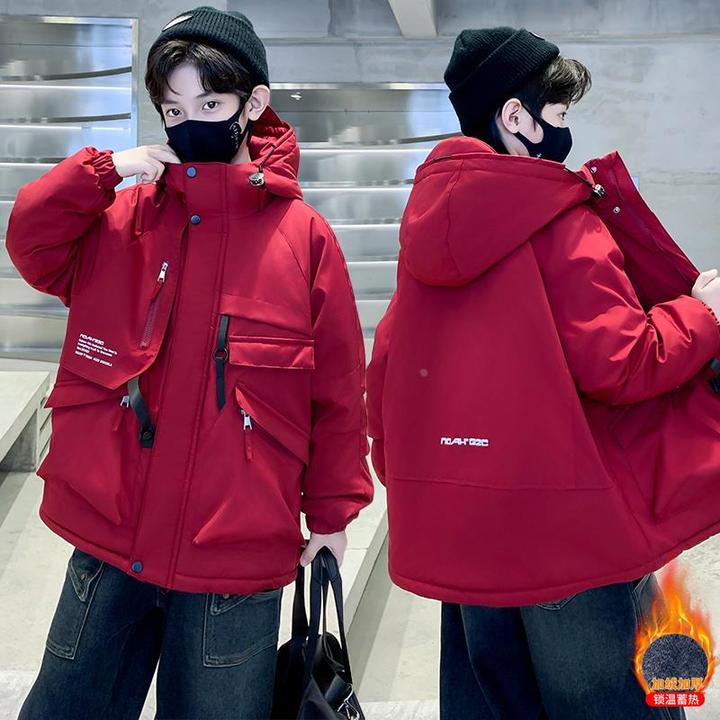 儿童装男童加绒外套秋冬款2024新款男孩大童加厚春秋冲锋衣派克服