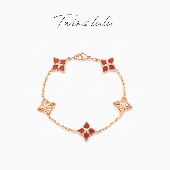铜合金合成锆石手链 TWINS LULU轻奢风红色老花镭射手链TSS7730