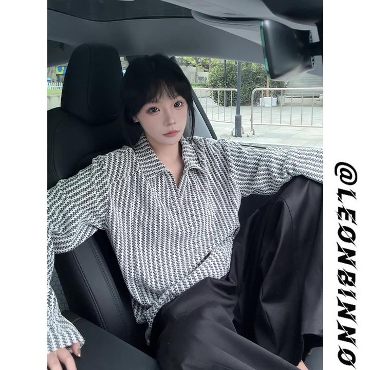 鱼骨纹V领POLO卫衣男秋季新款美式重磅松弛感条纹长袖t恤打底衫