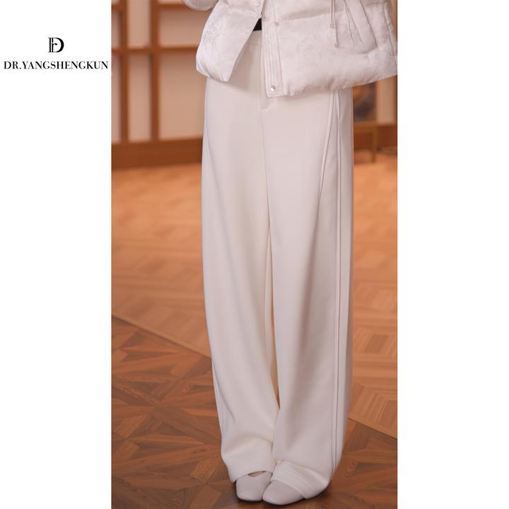 杨圣坤2025冬季新品绵羊毛混纺加厚百搭通勤直筒休闲裤SL25120727