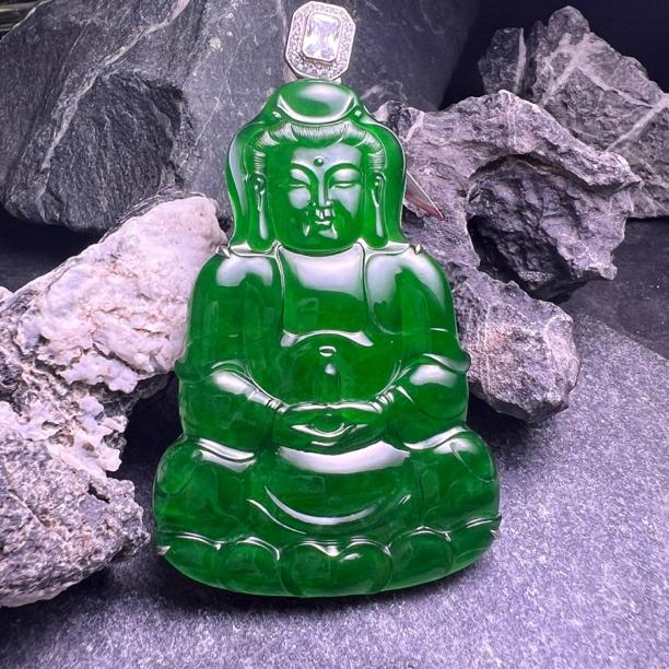 翠贤堂【官方】天然A货翡翠冰种满绿大观音1080