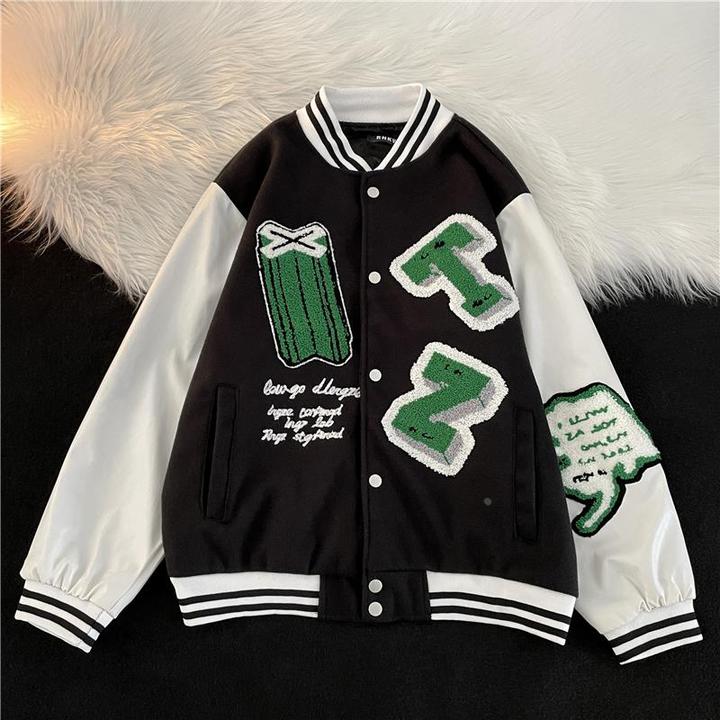 男装刺绣棒球服男春秋季高街潮牌情侣款外套美式复古拼接夹克