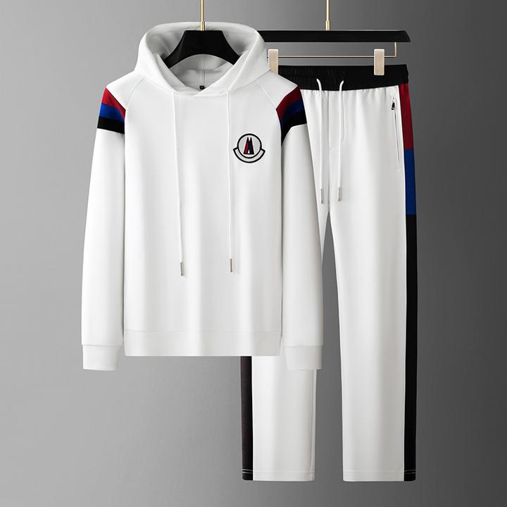 连帽卫衣两件套男士轻奢秋季时尚撞色拼接云朵柔空气层太空棉套装