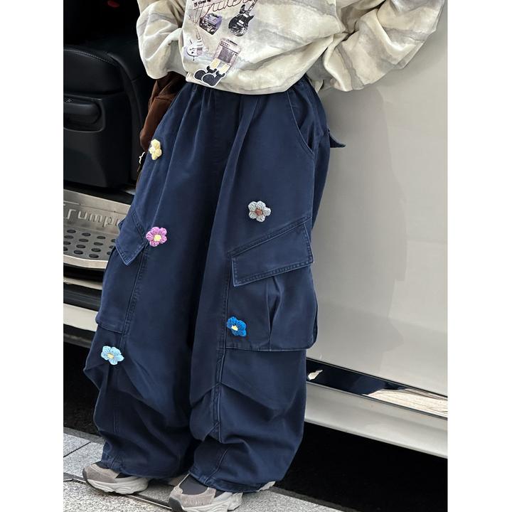 K29560孙小美韩系女童阔腿裤2025秋装新款儿童裤子春秋大童工装裤