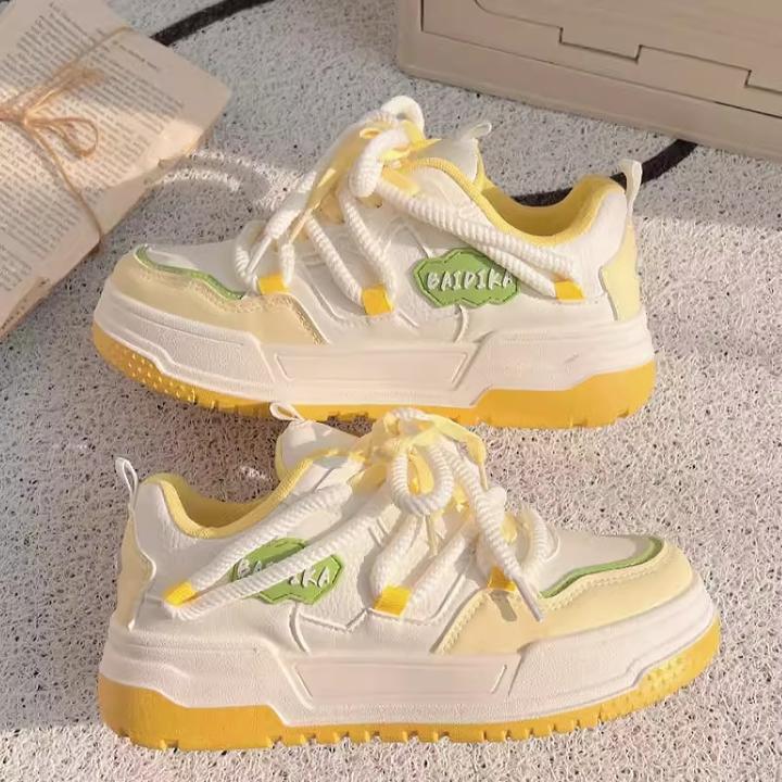 女童面包鞋2025新款小白鞋儿童春秋中大童防滑系带百搭运动休闲鞋