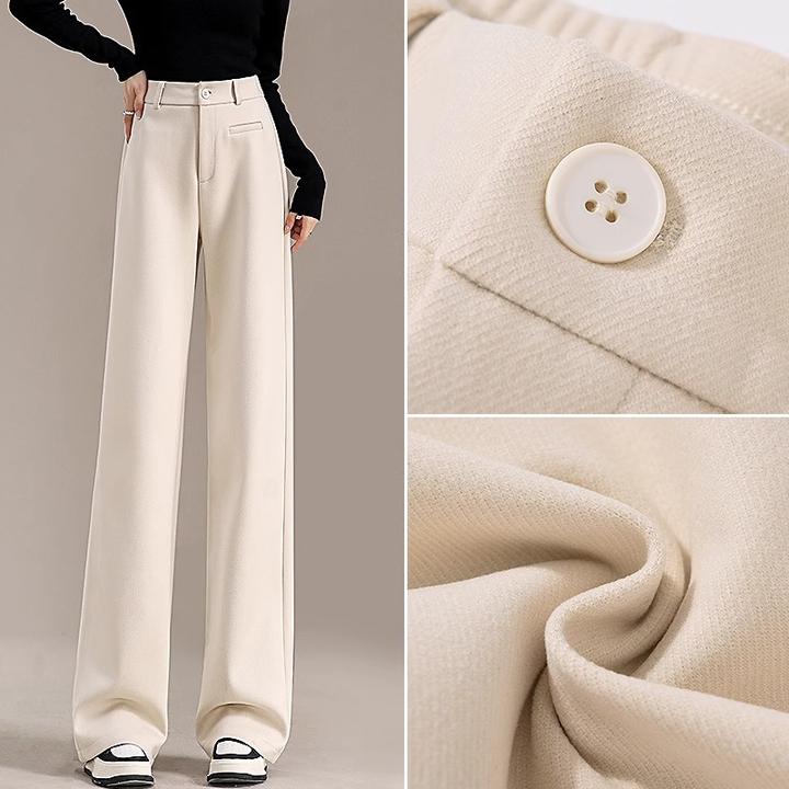 米白色窄版毛呢阔腿裤女士秋冬2025新款高端休闲宽松直筒西装裤子