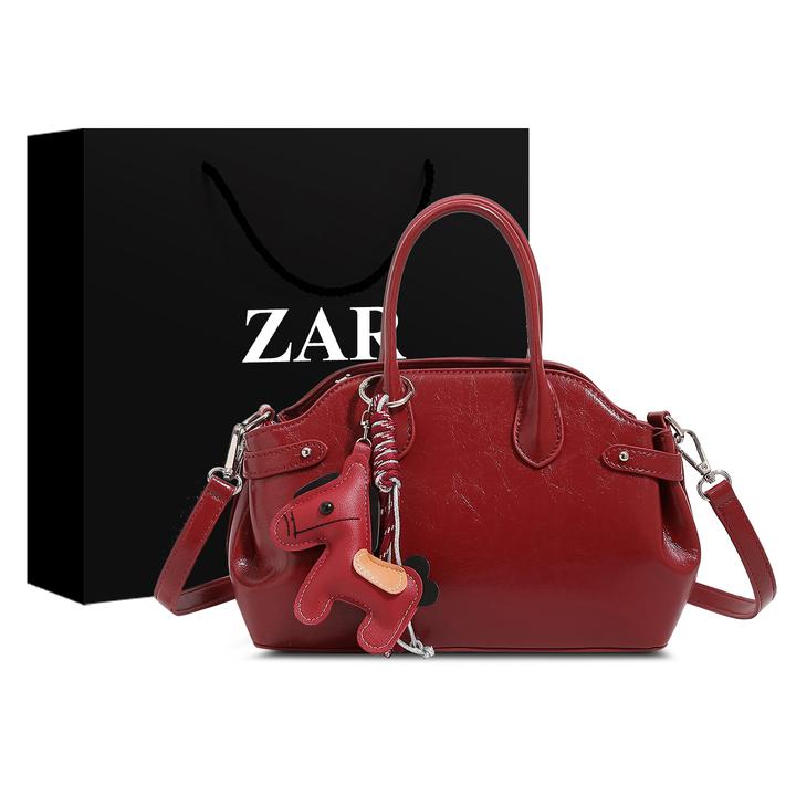 ZAR&RUILR/查瑞娜油蜡皮新娘包红色手提包包女大容量婚包斜挎包
