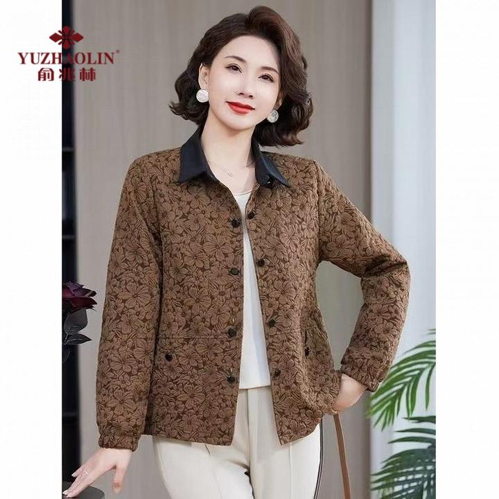 俞兆林2025秋季新款宽松大码外套翻领立体花中老年女装洋气妈妈休