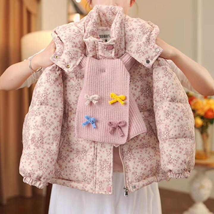 女童加厚碎花棉服冬装2025新款韩版女孩连帽面包服中大童洋气棉袄