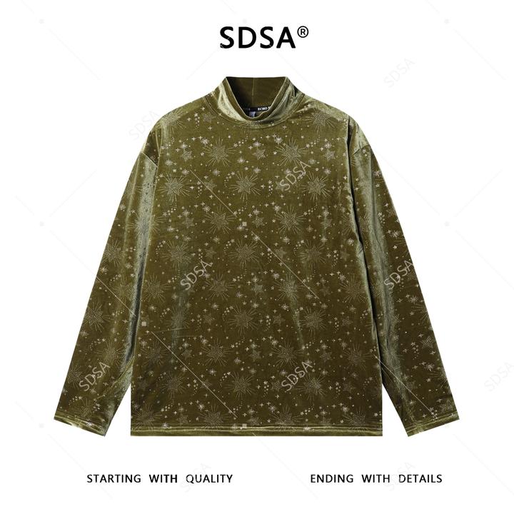 SDSA男士秋冬新款痞帅男装时尚休闲绒面星星半高领长袖T恤百搭潮