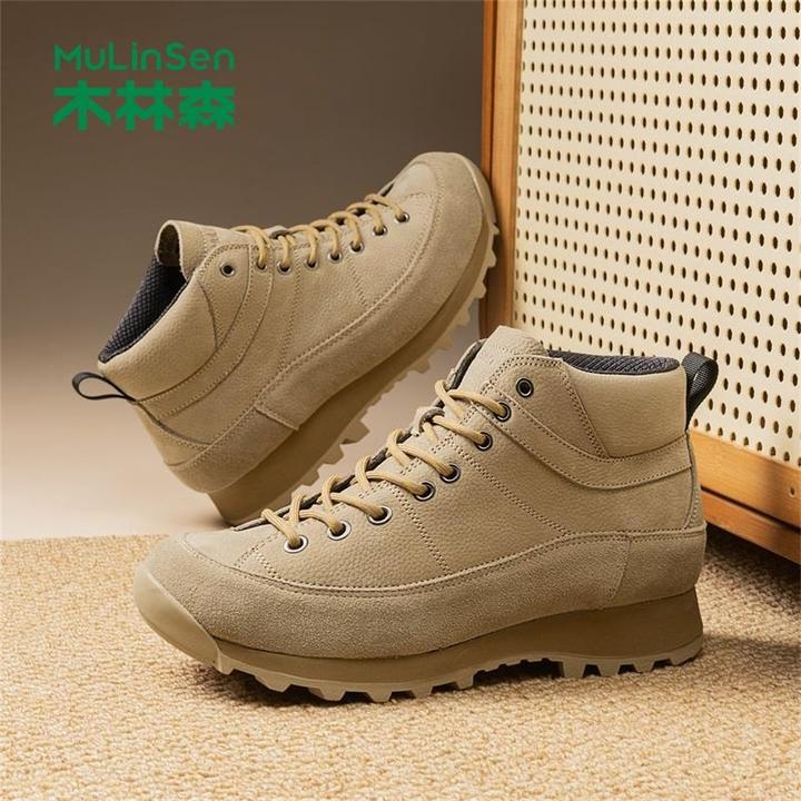木林森男鞋正品户外厚底防滑增高个性中帮冬季防撞徒步露营牛皮