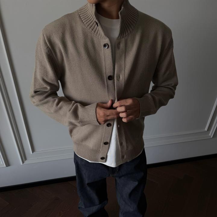 ''TZG''冬季针织混纺高棉感开衫半高领复古老钱风慵懒感毛衣外套