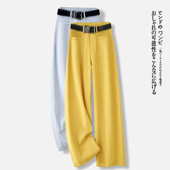 黄色弯刀牛仔裤女2025春季新款显瘦宽松阔腿高腰垂感直筒休闲裤子