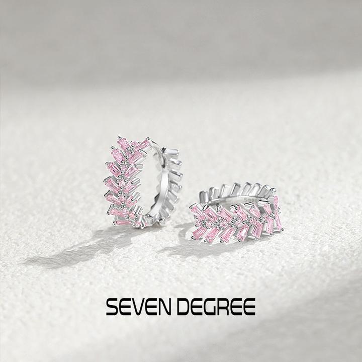 七度 925银合成锆石耳饰 耳环女麦穗粉锆温柔耳扣小巧精致风耳圈