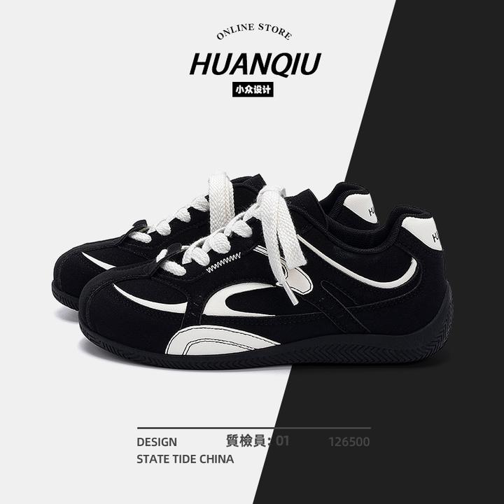 环球秋季运动休闲低帮黑色赛车鞋时尚小众复古百搭学生潮流德训鞋