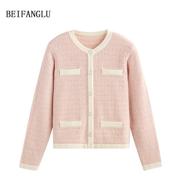 北方鹿【重工小香风开衫】秋2025气质立体编织纹理羊毛针织开衫2406