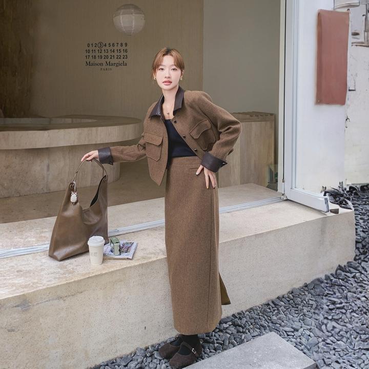 轻奢复古气质美拉德毛呢夹克套装女秋新款显瘦高级感半身裙两件套