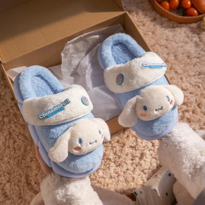 玉桂狗棉拖鞋女款卡通厚底毛绒保暖防滑室内家居三丽鸥亲子棉拖鞋