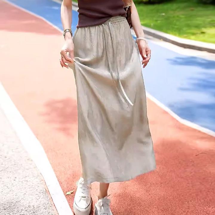 醋酸缎面a字半身裙女2025夏季新款高腰垂感休闲直筒中长款薄裙子