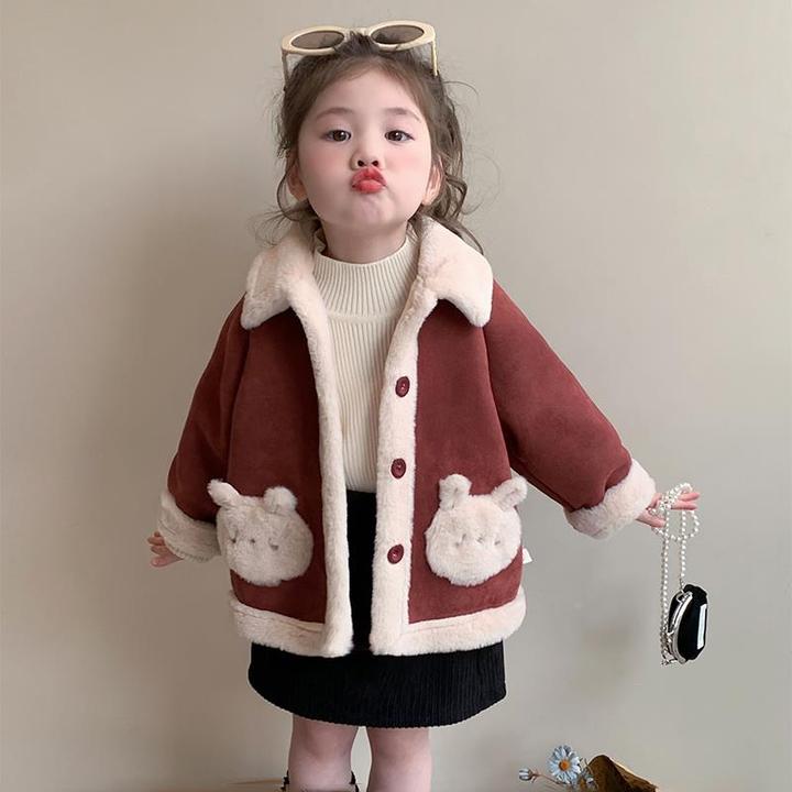 儿童秋冬外套2024新款女宝宝冬季韩版皮毛一体加绒加厚保暖上衣潮