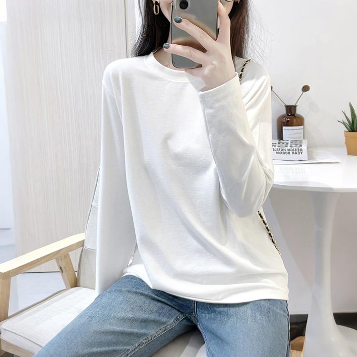 秋冬新款宽松圆领纯色简约基础款长袖套头德绒双面磨毛显瘦T恤衫