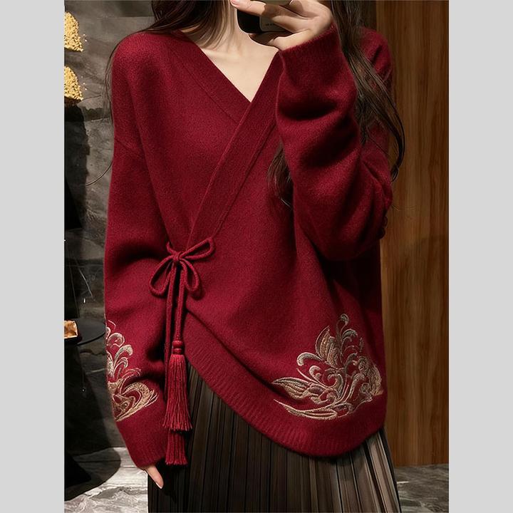 独特高端新中式国风毛衣女2026冬季新款爆款慵懒宽松超火针织上衣