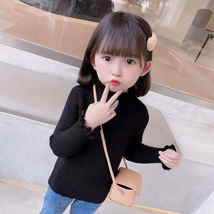 【现货女童打底毛衣春秋装2024新款小童洋气半高领针织衫儿童宝宝