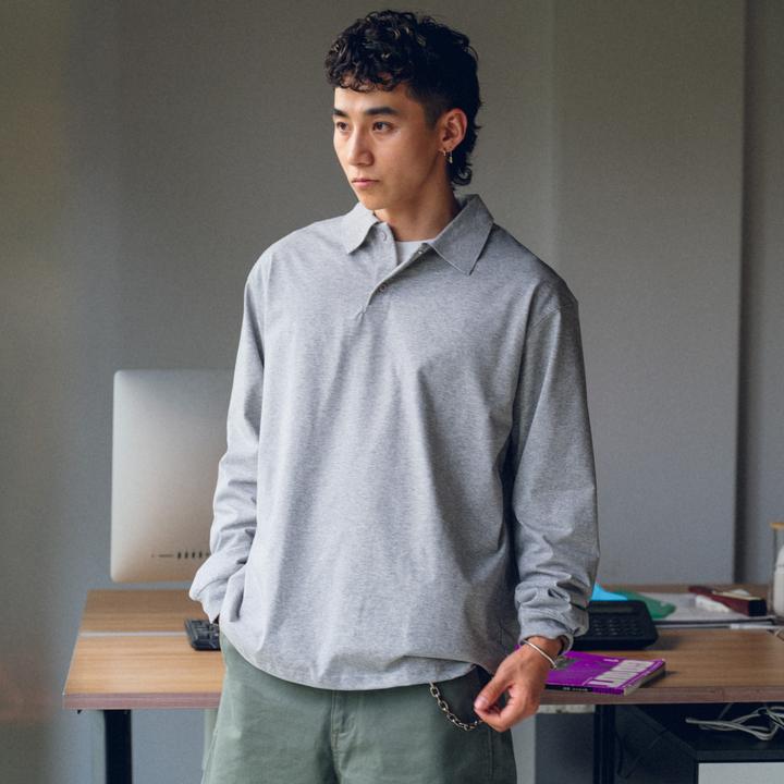 PrintsCrew COOLMAX吸湿速干POLO衫翻领宽松纯色长袖T恤男士上衣