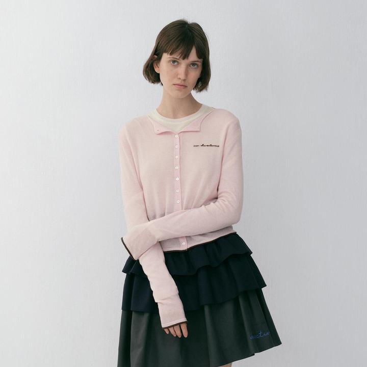 【NO DIRECTION+】撞色滚边正肩廓形针织开衫N610224604A