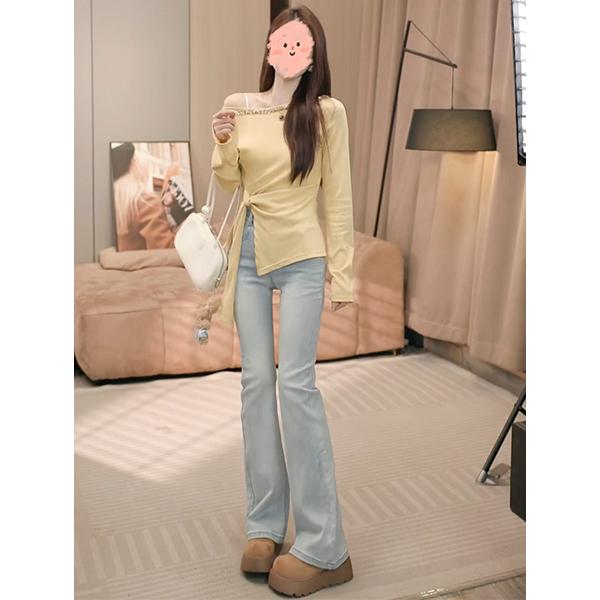 20025时尚洋气衣服女修身显瘦长袖打底T恤+牛仔裤套装女高级感