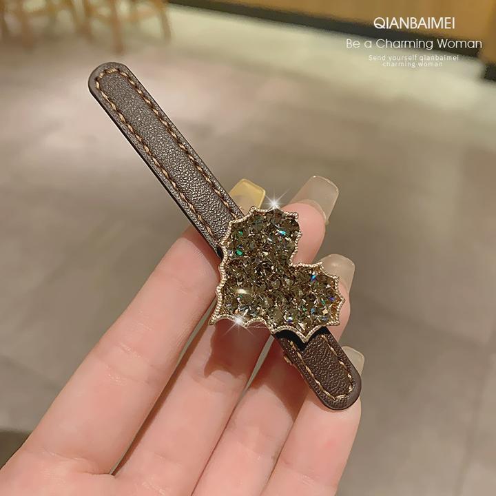 腊树~韩国东大门发夹爱心镶钻感边夹刘海复古一字夹发饰后脑勺发