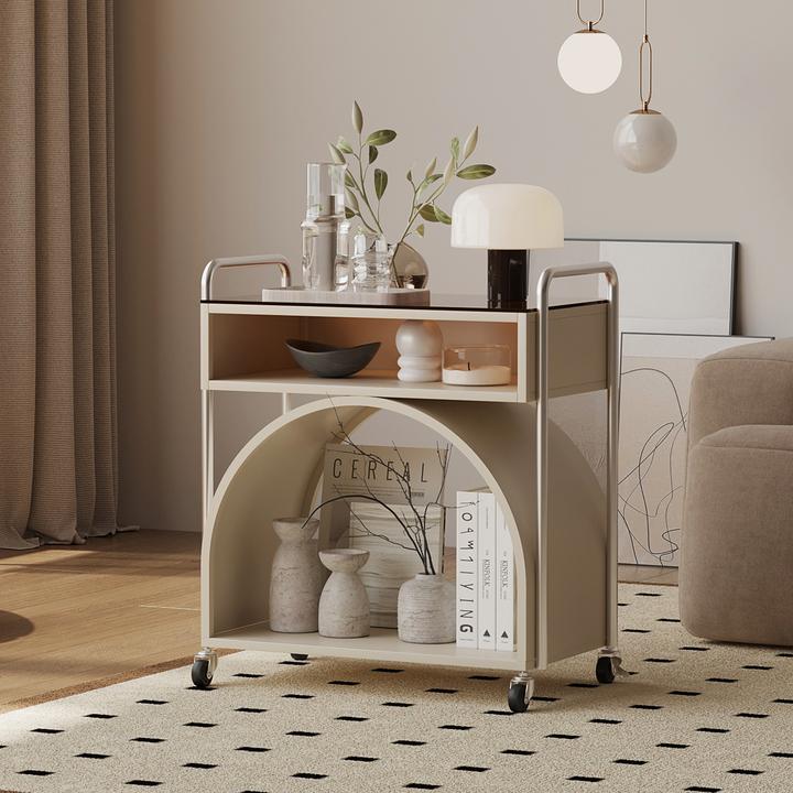 可移动沙发边几客厅家用奶油风钢化玻璃小茶几现代简约创意小推车