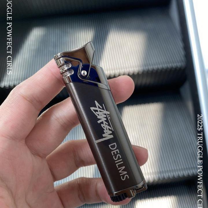 金属枪黑色银直喷火焰打火机创意礼物送男友情侣适用