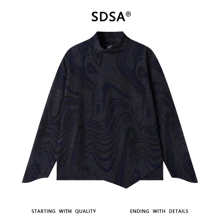 SDSA男士秋冬新款痞帅男装扎染水波纹半高领长袖T恤百搭套头上衣