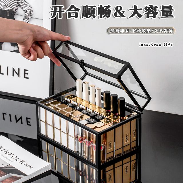 玻璃口红化妆品专用防尘收纳精致高级透明桌面唇釉置物架展示架