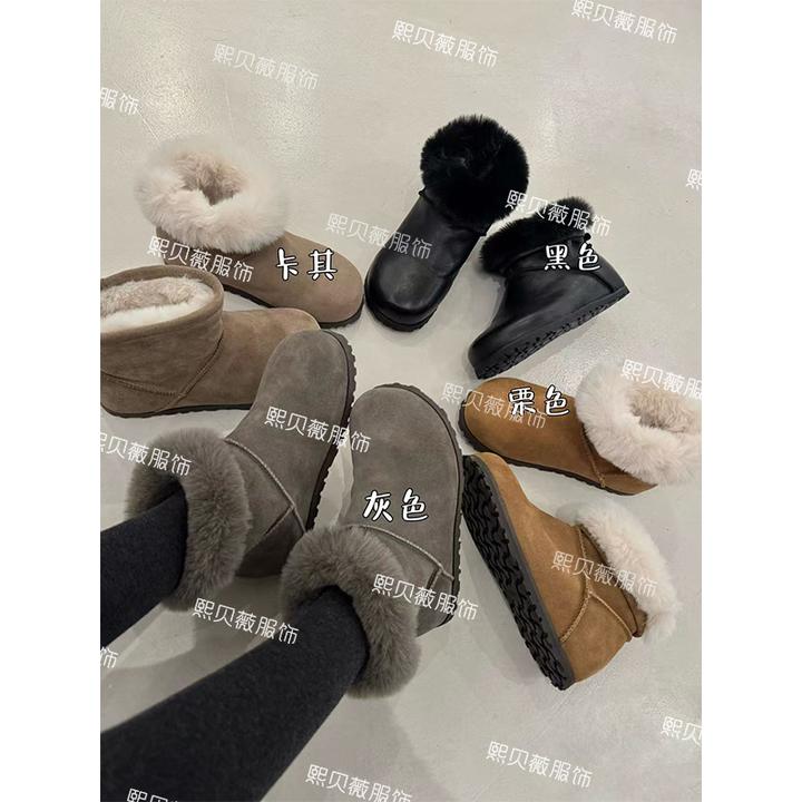 熙贝薇5 头层牛皮+内里兔毛加绒加厚冬季新款保暖勃肯棉靴 G5633