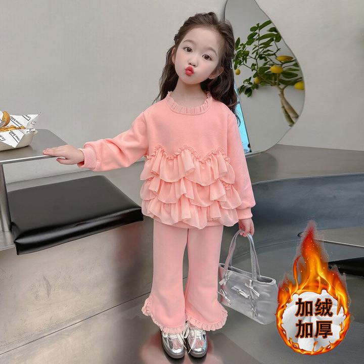 女童小香风卫衣套装秋季2024新款儿童洋气时髦秋款加绒秋装两件套