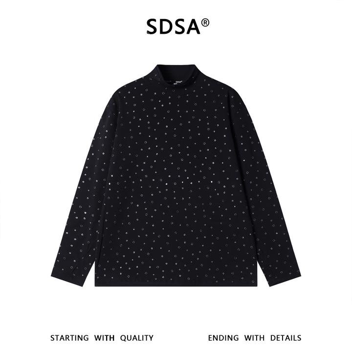SDSA男士秋冬新款痞帅男装潮牌撞色泡泡印花立领长袖T恤百搭舒适