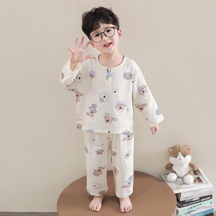 男童睡衣春秋款纯棉2025新款男孩宝宝长袖套装夏季棉纱儿童家居服