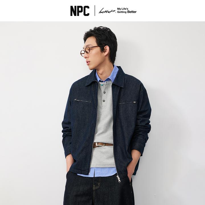 NPC潮牌机能对称双口袋翻领拉链牛仔夹克短款男挺阔NP57DC10