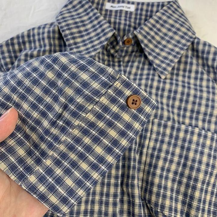 色格子衬衫外套夏季2026新款休闲 长袖格纹防晒衬衫覆古法式上衣