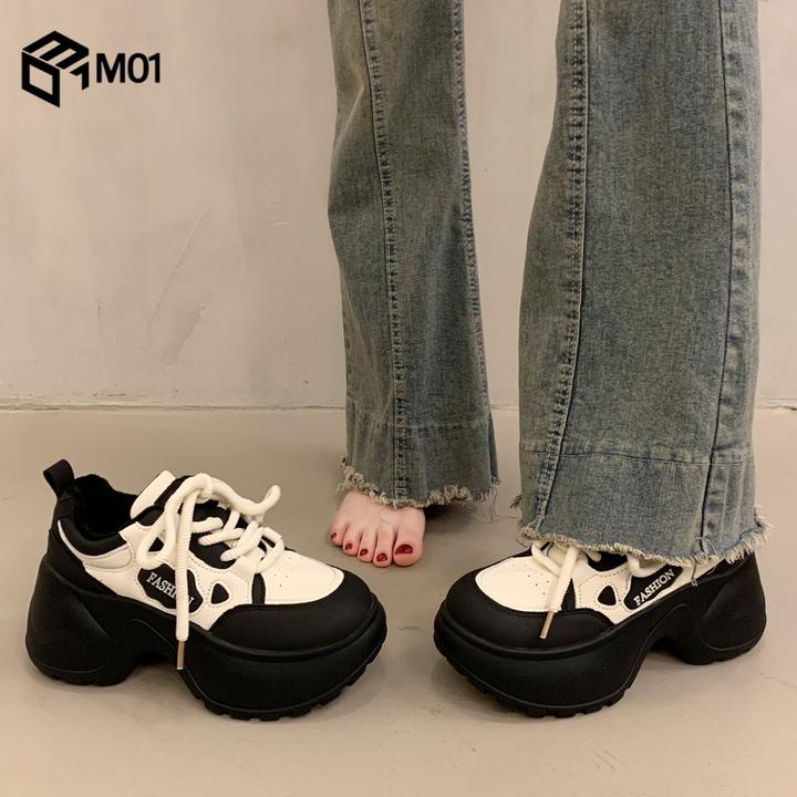 M01百搭加绒厚底老爹鞋女小个子增高超火新款秋冬黑色运动休闲鞋