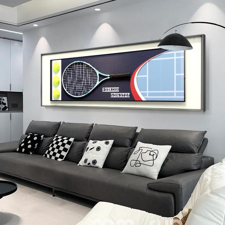 高级感客厅装饰画北欧现代简约立体实物画网球球拍沙发背景墙挂画